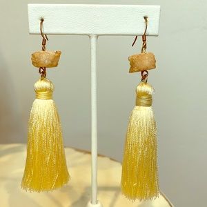 Pale Yellow Silk Tassel Earrings